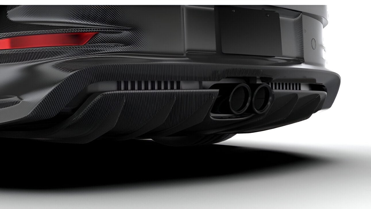 Lower diffuser on a grey Porsche 911 GT3 RS (992), rear close-up