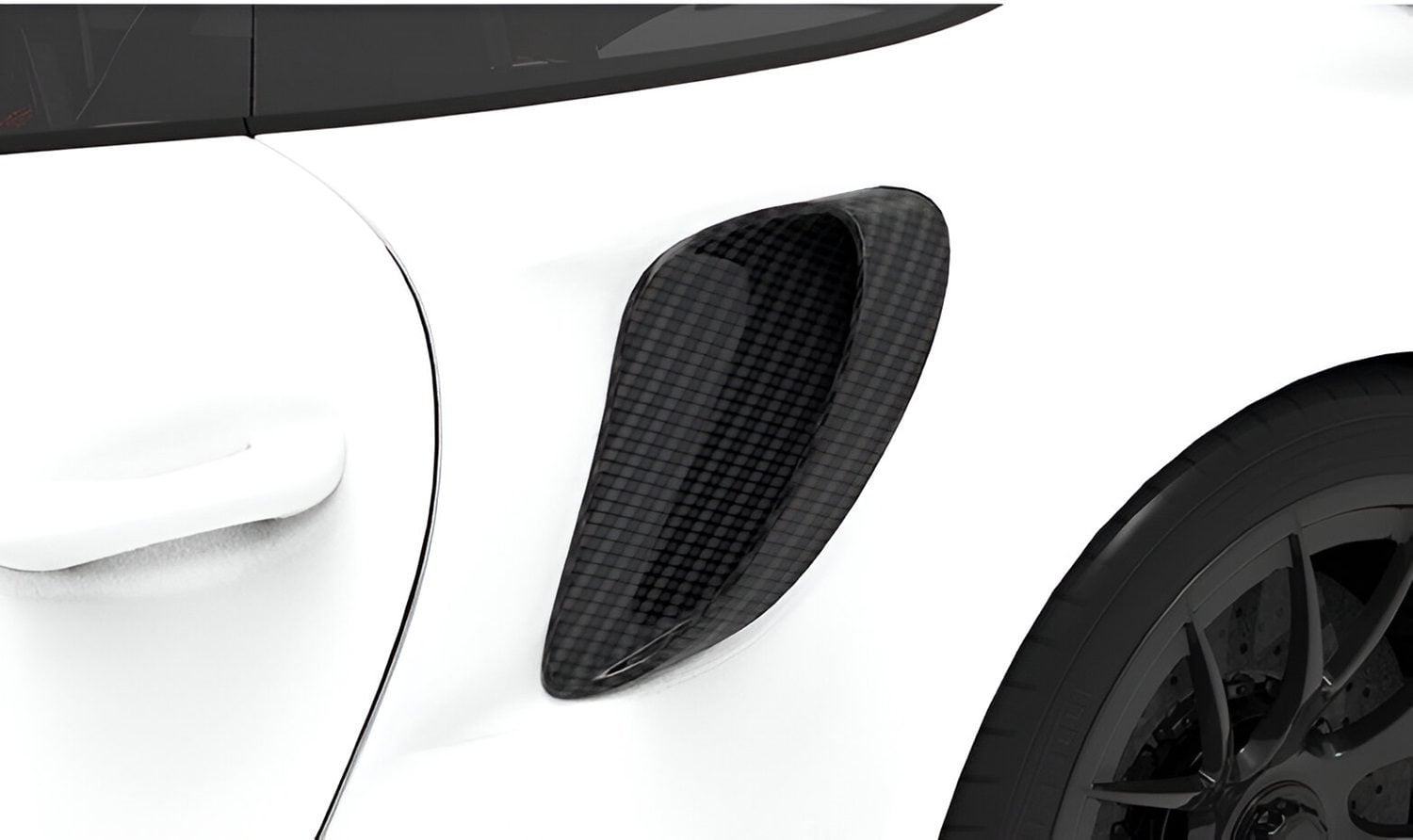 Carbon side intake on the rear quarter of a white Porsche GT2 RS