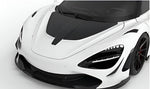 Carbon race hood on a white McLaren 720S, close front view