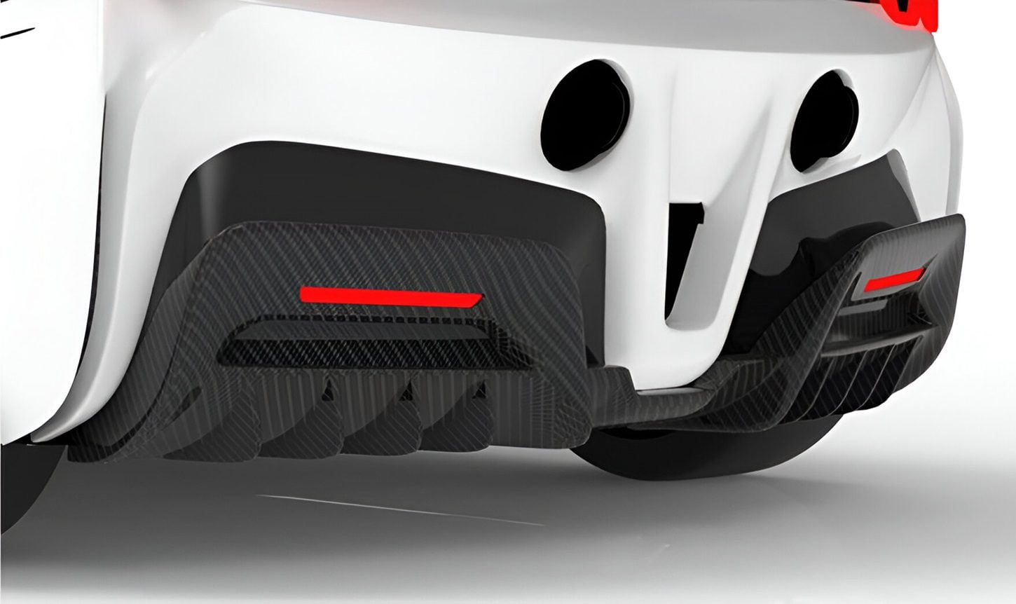 Carbon rear diffuser on a white Ferrari SF90, rear close-up