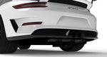 Carbon rear diffuser on a white Porsche 911 GT3 RS, rear close-up