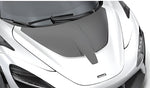 Carbon race hood on a white McLaren 750S, close front view