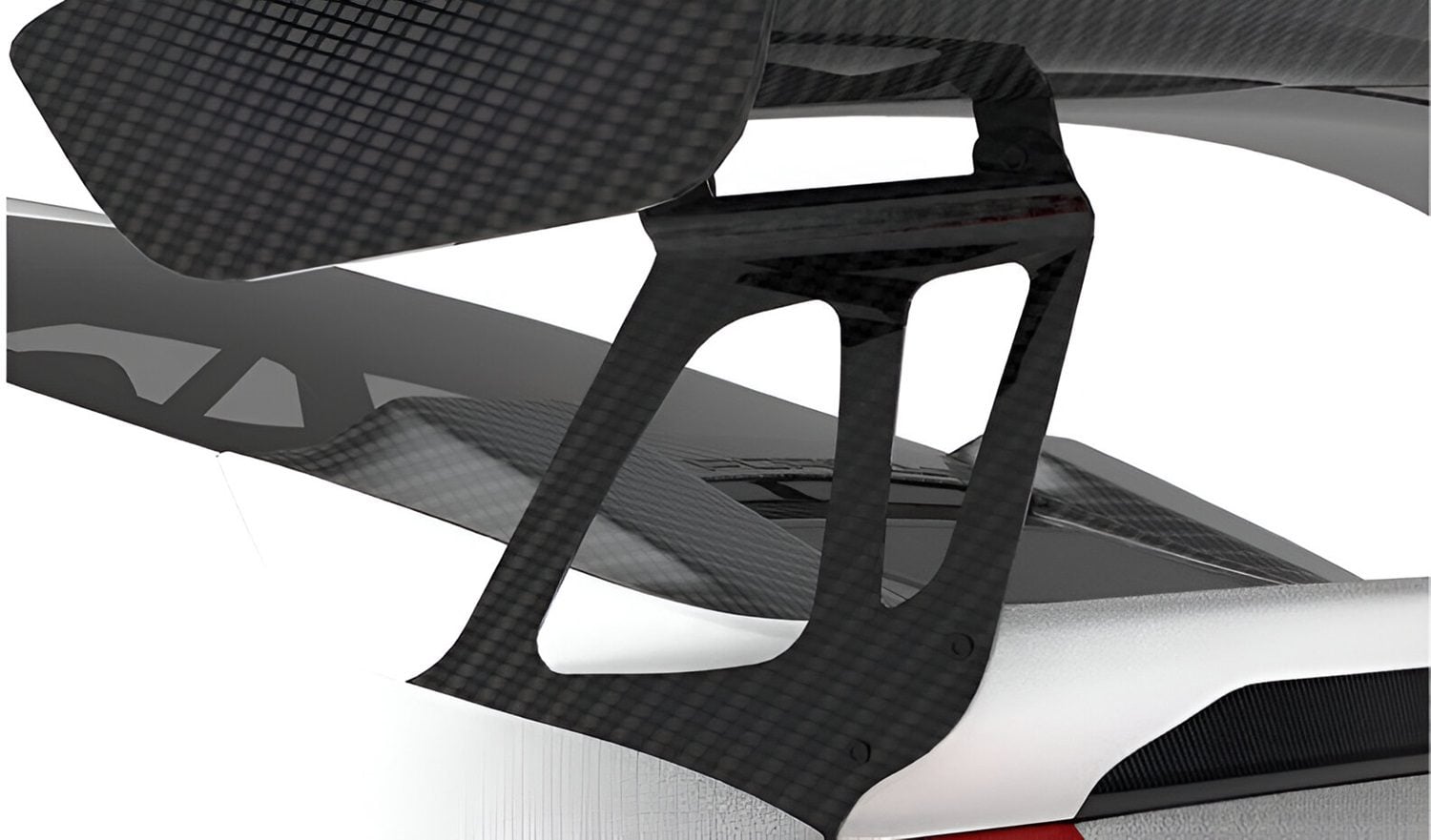 Carbon wing leg under a GT2 RS rear wing, close-up