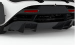 Carbon rear diffuser fitted on a white McLaren 720S, close rear view