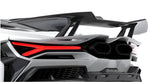 Fixed race spoiler on a white Lamborghini Revuelto, rear close-up