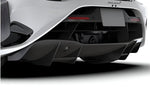 Carbon rear diffuser on a white McLaren 750S, rear close-up