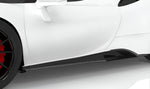 Carbon side skirt on a white Ferrari SF90, low side view