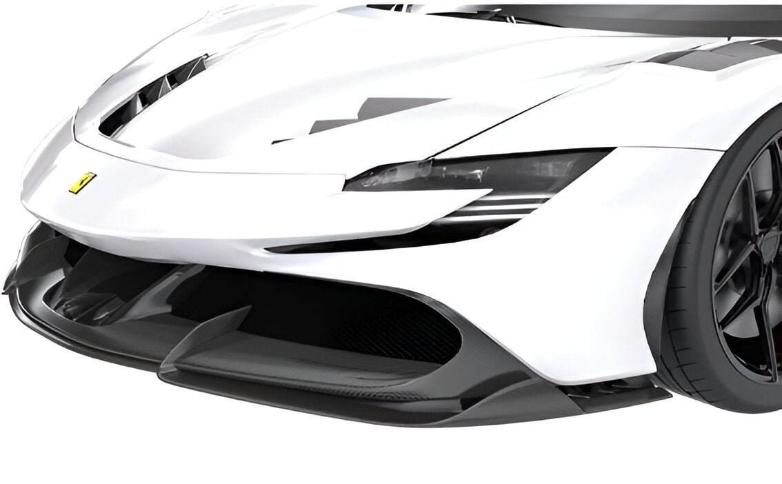 Carbon upper front lip on a white Ferrari SF90