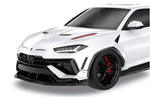 Render of a white Lamborghini Urus with the hood vent highlighted
