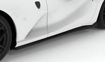 Carbon side skirt on a white Ferrari 812, low side view