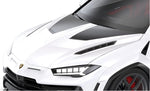 White Urus with the carbon V2 race hood, close front view