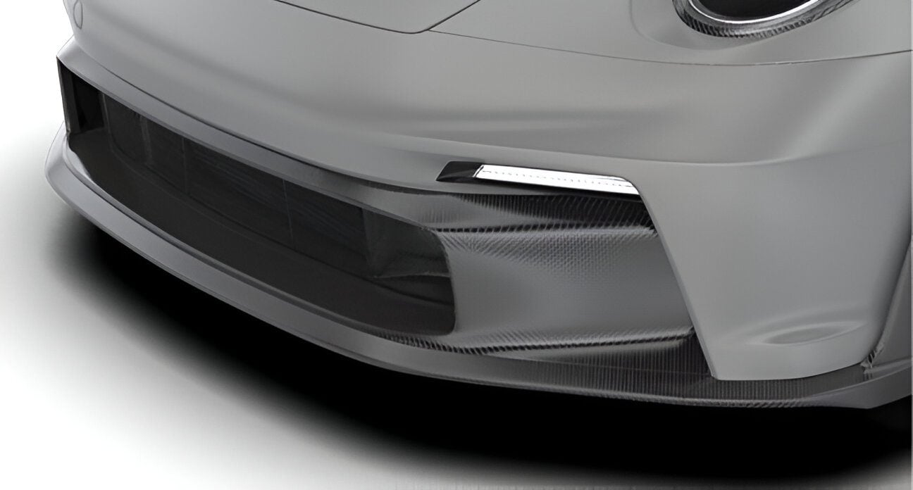 Front bumper on a grey Porsche 911 GT3 RS (992), close-up