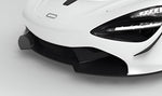 720S front bumper with carbon splitter fitted on a white car, close-up
