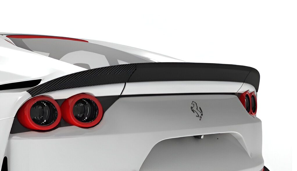 Carbon rear spoiler on a white Ferrari 812, rear close-up