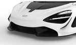 Carbon front lip on a white McLaren 720S, close front corner