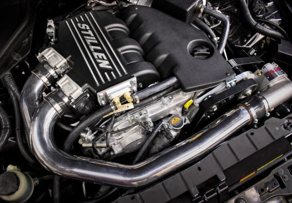 close view of Stillen Supercharger - Tuner Kit [Satin] for Nissan 370Z [Z34] (Base and Touring) 2012-2014 fitted inside a car