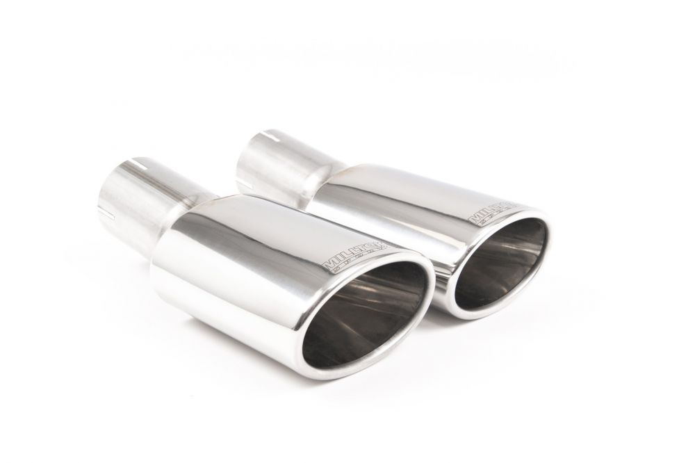 Close-up of polished oval Milltek Sport exhaust tips for the 2017+ Audi S5 3.0 V6 Turbo Sportback B9