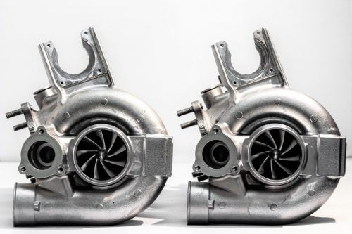 A front view of Pure Turbos Turbo Upgrade Pure1200 for McLaren Senna 2019-2020 with white background