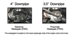 Wastegate comparison photo to choose the 3.5in or 4in VRSF N55 downpipe