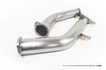 Side view of the mandrel-bent AMS lower downpipes for the Infiniti Q60 and Nissan Z