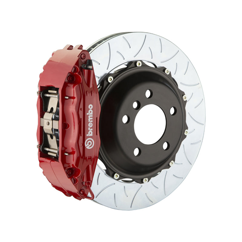 E46 3 Series Brembo GT 4-piston front kit, red caliper, 355mm type 3 slotted 2-piece disc, 323i, 325i & 328i
