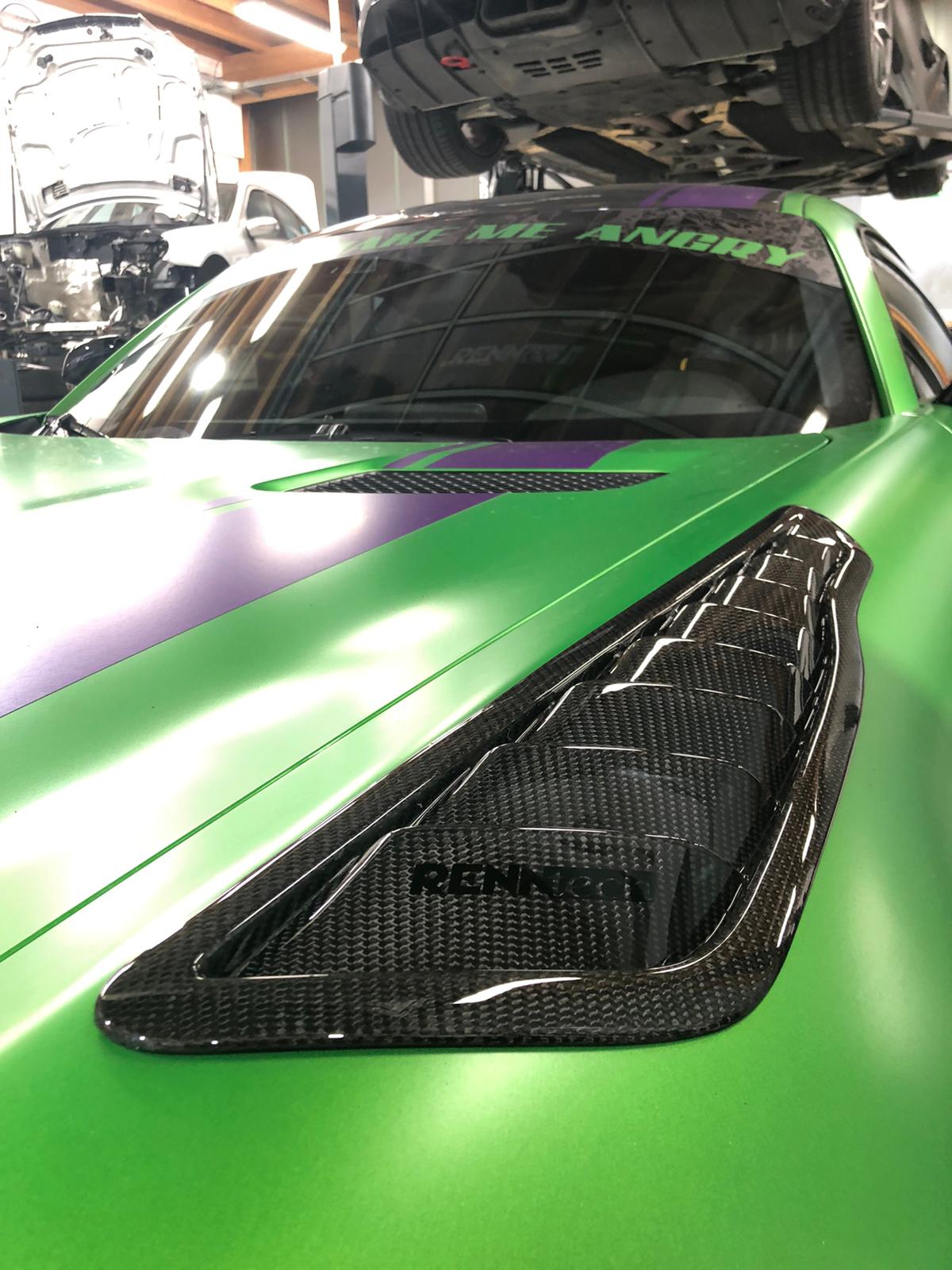Fender extractor on the green AMG GT car from above - Carbon Fiber Fender Extractors for the 2016-2021 AMG GT