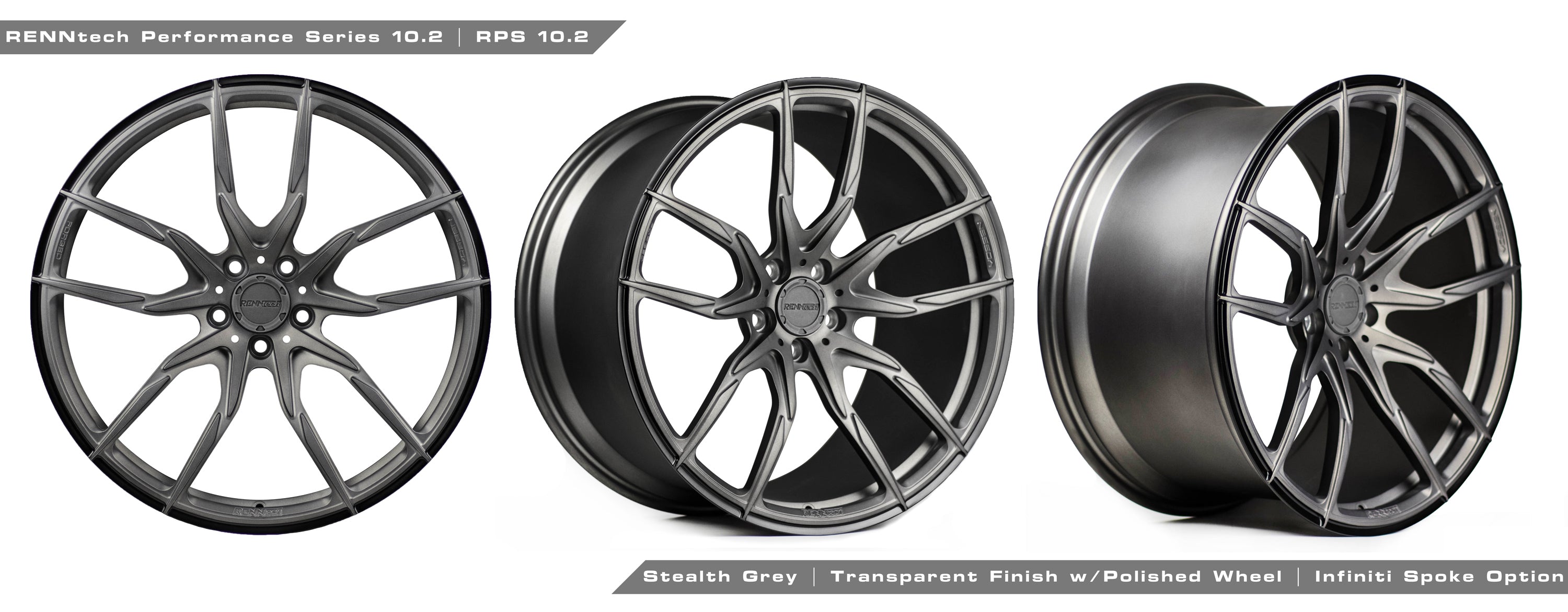 RPS 10.2 wheels in several finishes from an angle - RPS 10.2 Forged 20-inch Wheels for the 2017-2023 E 63 AMG