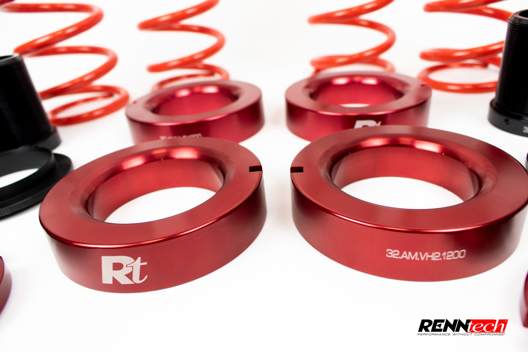 A close up view of RENNtech Coilover Suspension | Aston Martin | V8 Vantage 2018-2023 with white background