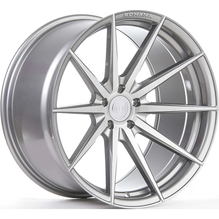A front view of Rohana Wheels RFX1 Brushed Titanium (Cross Forged) 20x9 5x114 35mm with white background