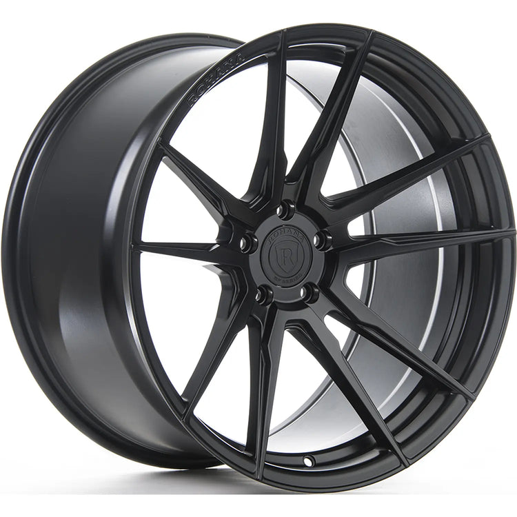 A front view of Rohana Wheels RFX2 Matte Black (Cross Forged) 20x11 5x115 15mm with white background