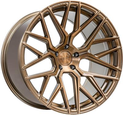 A front view of Rohana Wheels RFX10 Brushed Bronze (Cross Forged) 19x9.5 5x112 35mm with white background