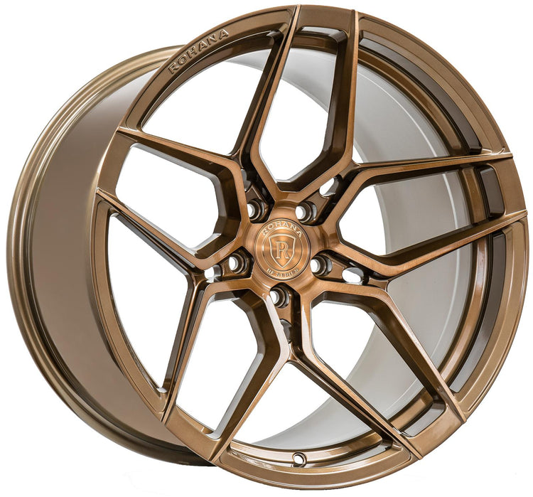 A front view of Rohana Wheels RFX13 Brushed Bronze (Cross Forged) 21x11.5 5x112 25mm with white background