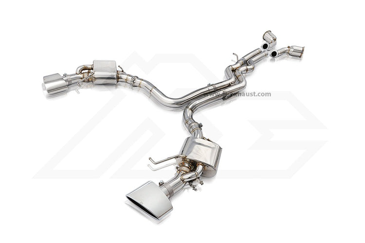 A top view of Fi Exhaust Cat-back Exhaust System For Audi Audi RS6 Avant/RS7 Sportback (C8) 2019+ with white background