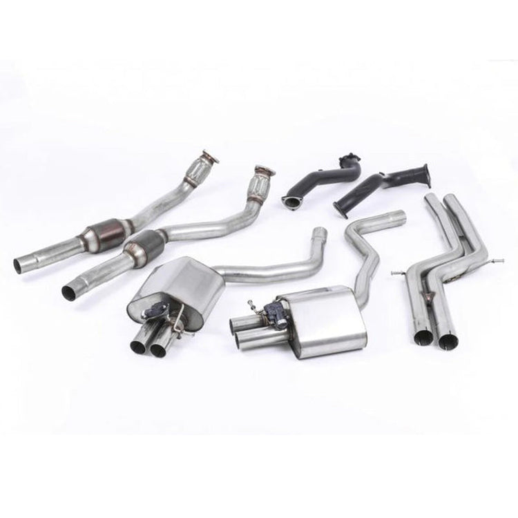 A front view of Milltek Road+ Full System for Audi RS7 2013-2018 with white background
