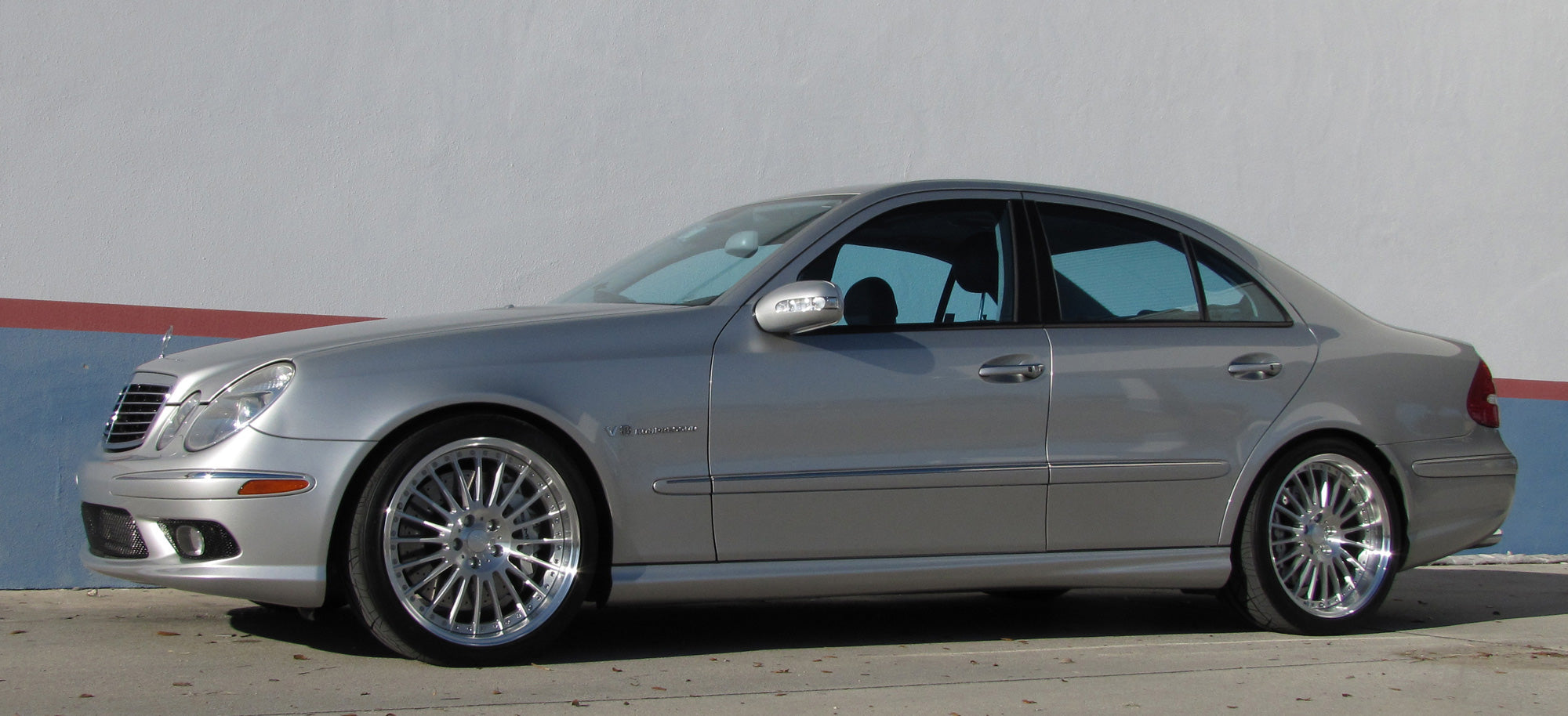 Silver E-Class car profile on RennTech multi-spoke wheels - Multi-Spoke 19-inch Wheels for the 2003-2009 E-Class