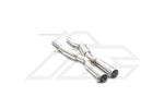 A front view of Fi EXHAUST Valvetronic Cat-Back System for Nissan Z (RZ34) 2022+ downpipe with white background
