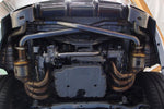 A view of Shark Werks Sport Exhaust for Porsche 991 Carrera / S fitted on a car from underneath