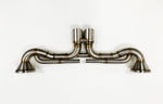 A top wide view of the Shark Werks Exhaust System for Porsche 992 GT3 / GT3RS with a white background