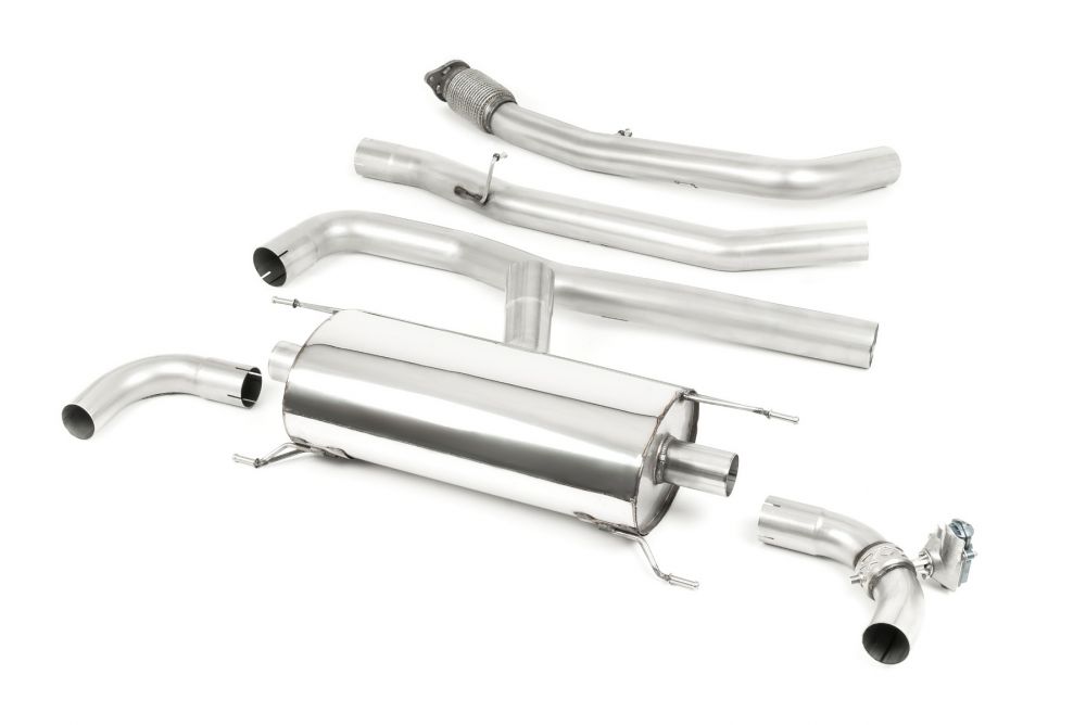 Milltek Sport exhaust system parts for 2017+ Alfa Romeo Giulia 2.0T Veloce (part SSXAR18): pipework, silencers and polished silver tailpipe tips