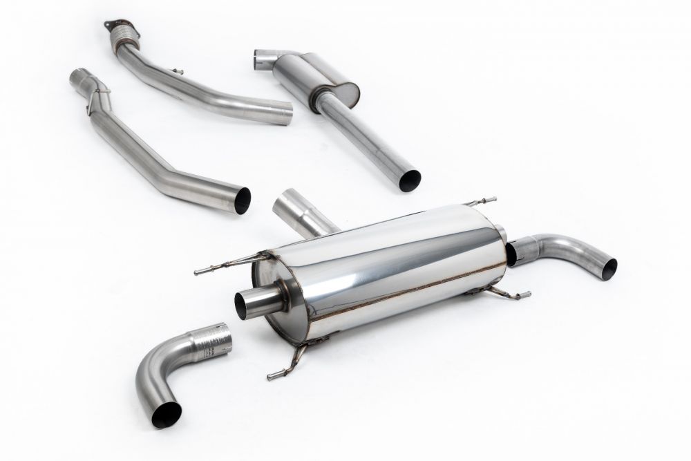 Milltek Sport exhaust system parts for 2017+ Alfa Romeo Giulia 2.0T Veloce (part SSXAR19): pipework, silencers and black tailpipe tips