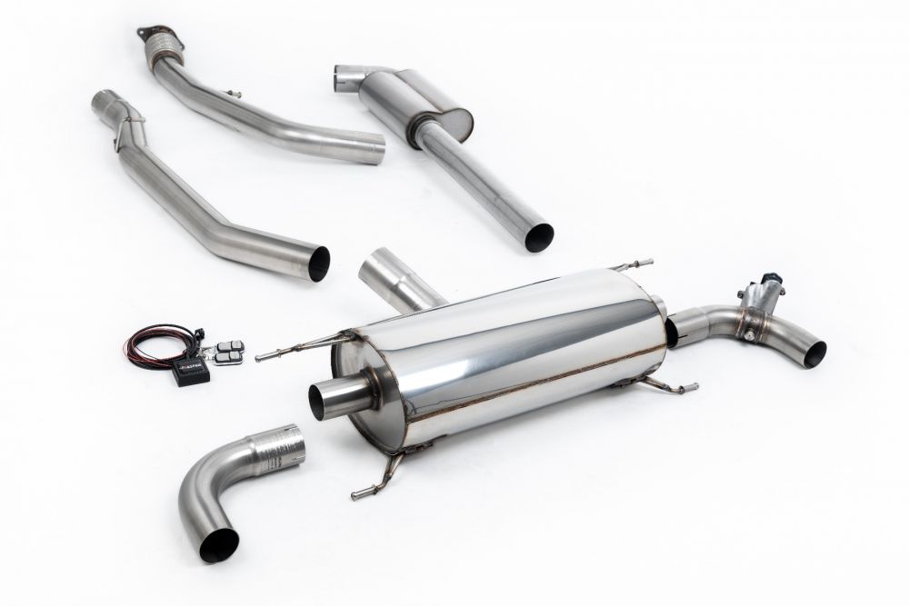 Milltek Sport exhaust system parts for 2017+ Alfa Romeo Giulia 2.0T Veloce (part SSXAR20): pipework, silencers and black tailpipe tips