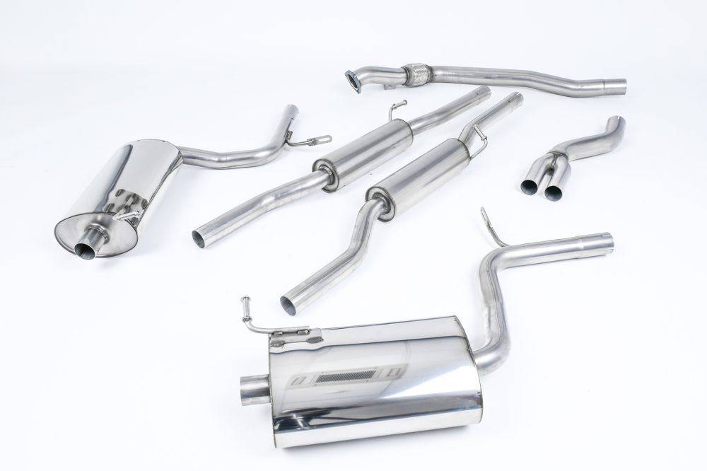 Milltek Sport exhaust system parts for 2001-2005 Audi A4 1.8T B6 quattro Cabriolet (part SSXAU090): pipework, silencers and polished silver tailpipe tips