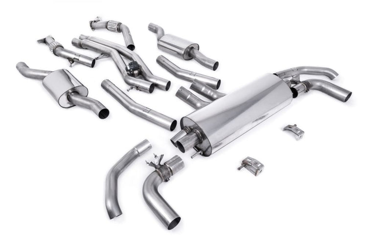 A top view of Milltek Resonated Cat-back OPF/GPF Exhaust System OE Tips for Audi SQ7 4M 2016+ with white background