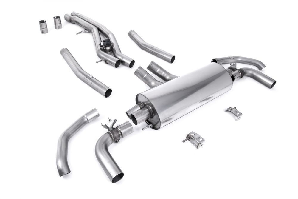 Milltek Sport exhaust system parts for 2021-2024 Audi SQ7 4.0 V8 TT (part SSXAU1027): pipework, silencers and polished silver tailpipe tips