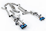 Milltek Sport exhaust system parts for 2020+ Audi S8 D5 4.0 TFSI V8 Saloon / Sedan - Long Wheel Base (part SSXAU1068): pipework, silencers and burnt titanium blue tailpipe tips