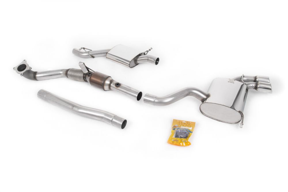 Milltek Sport exhaust system parts for 2006-2012 Audi S3 2.0 T quattro 3-Door 8P (part SSXAU127): pipework, silencers and polished silver tailpipe tips