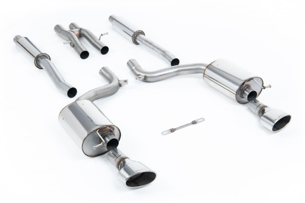 Milltek Sport exhaust system parts for 2008-2010 Audi RS6 C6 5.0 V10 biturbo quattro (part SSXAU213): pipework, silencers and black tailpipe tips