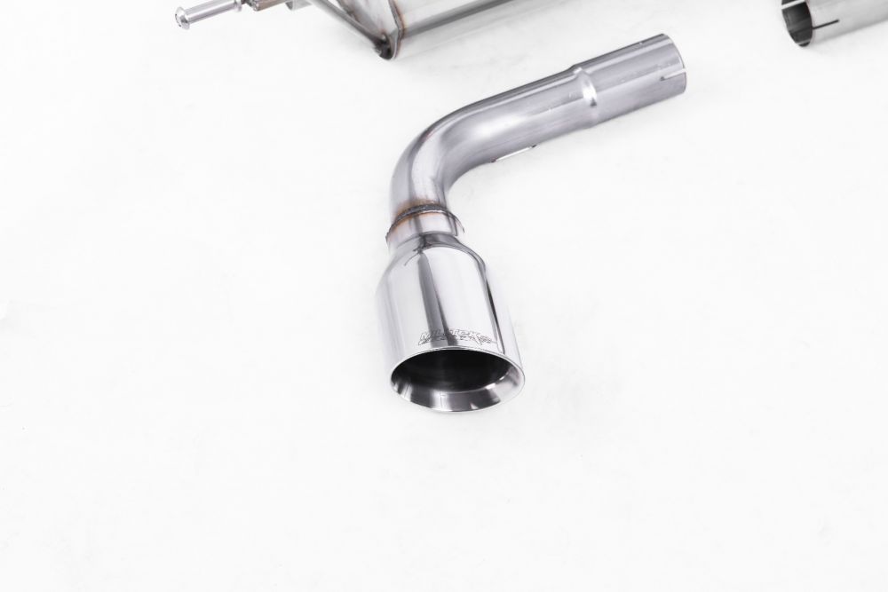 Close-up of polished silver Milltek Sport exhaust tips for the 2006 Audi TT Mk2 2.0 TFSi 2WD (part SSXAU235)