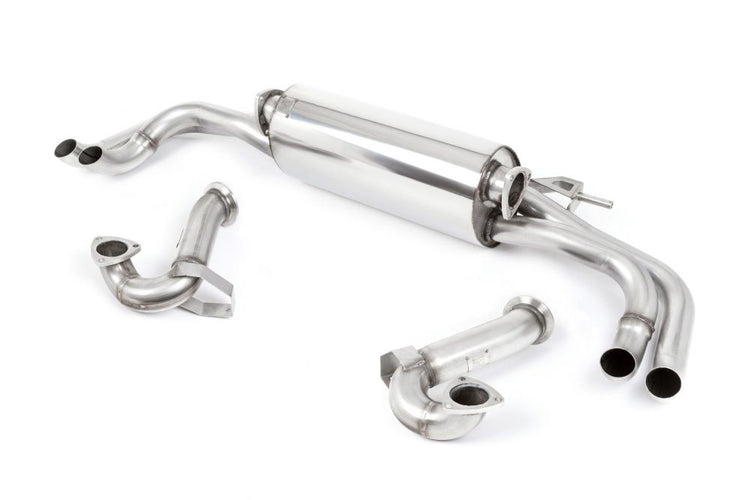 A front view of Milltek Race Cat-back Exhaust System w/ OE Tips Audi R8 2006-2015 with white background