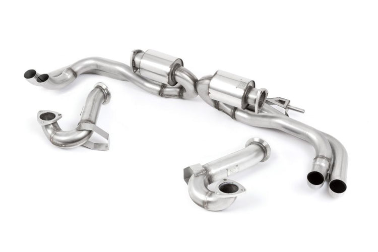 A top view of Milltek Supercup Cat-back Exhaust System w/ OE Tips Audi R8 Coupe / Spyder (excludes V10 Plus models) 2006-2015 with white background